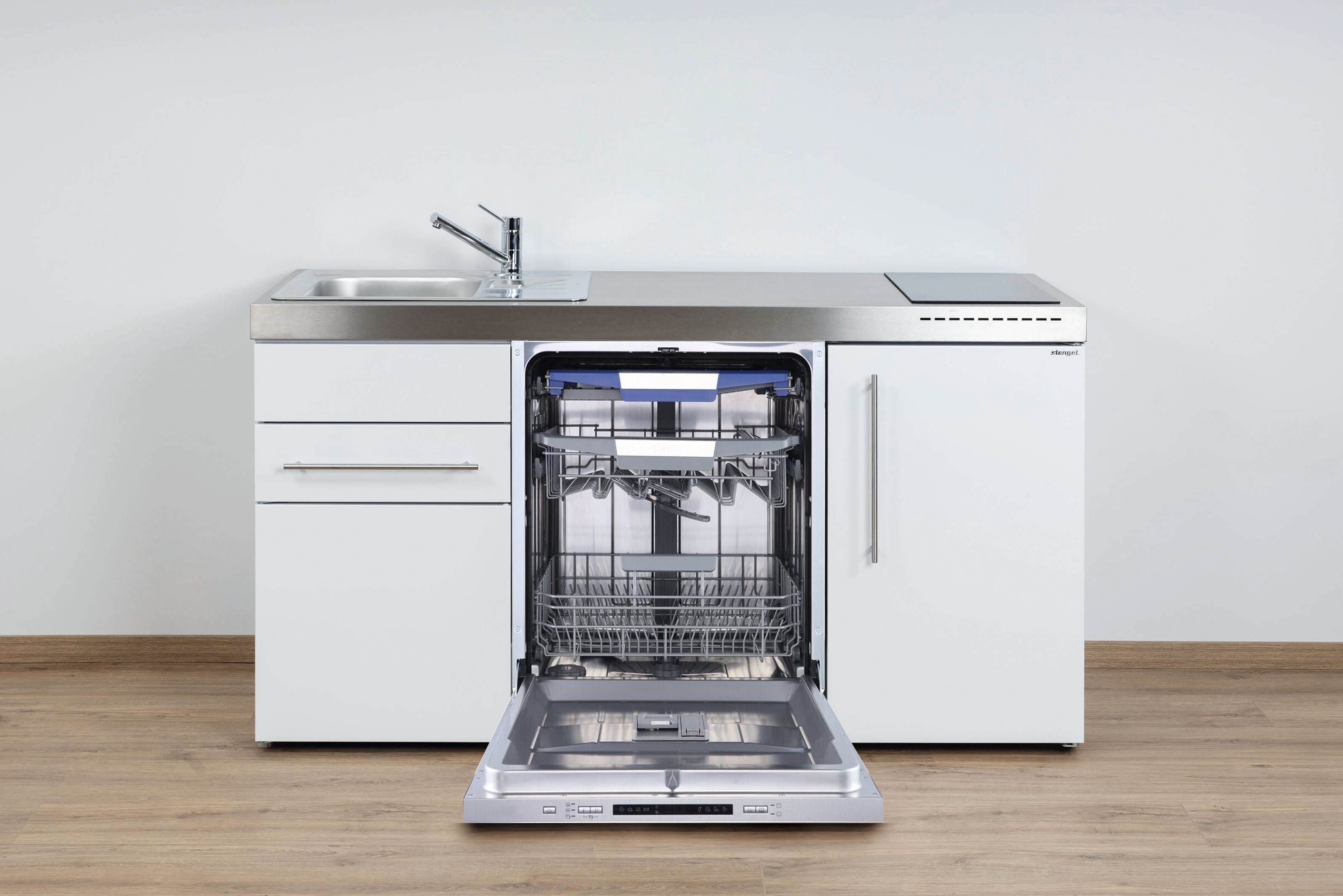 MPGG160_GIK_Weiss_offen Miniküche Premiumline MPGGS 160 - Mit Geschirrspüler Groß für 15 Gedecke