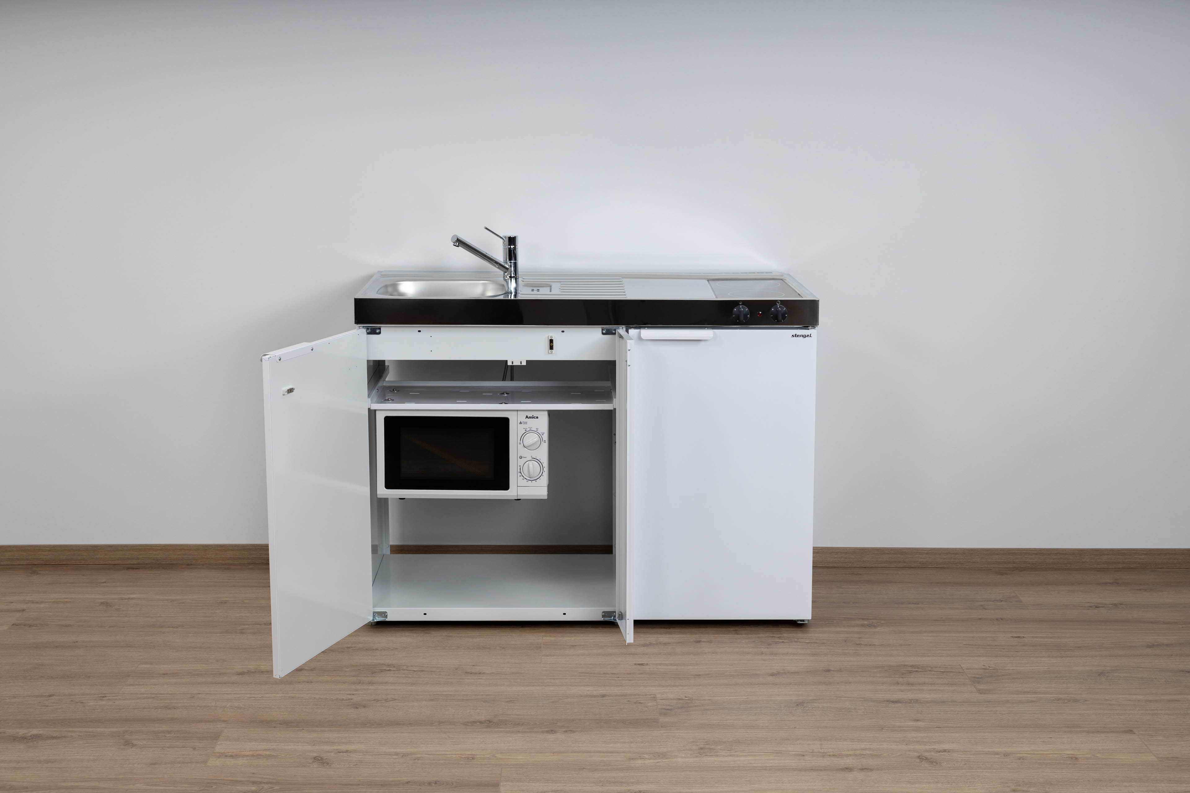 MKM120-Glaskeramik-Wei Miniküche Kitchenline MKM 120 - Mit Mikrowelle