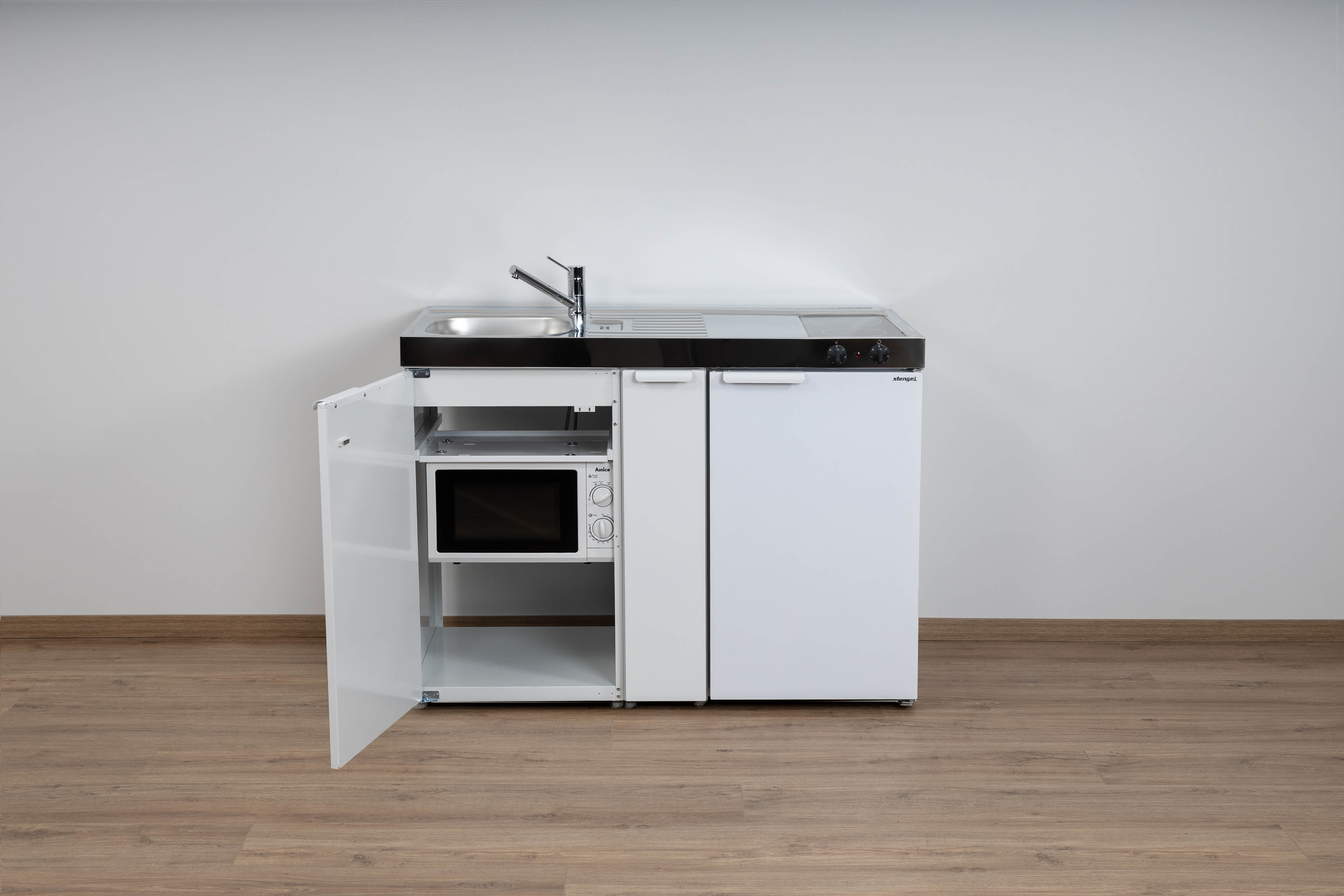 MKM120A-Glaskeramik-Wei Miniküche Kitchenline MKM 120 A - Mit Mikrowelle & Auszug