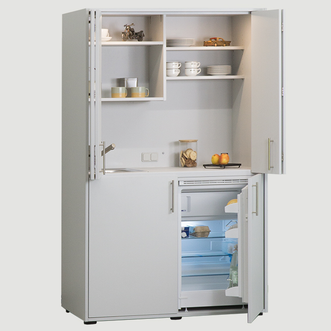 designLINE-Ku-che-grau-mit-Ku-hlschrank-01 Pro-Art designLINE Küchenschrank mit Liebherr Kühlschrank 194 x 118 x 66 cm H/B/T